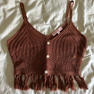 Boho Brown Crochet Fringe Crop Top